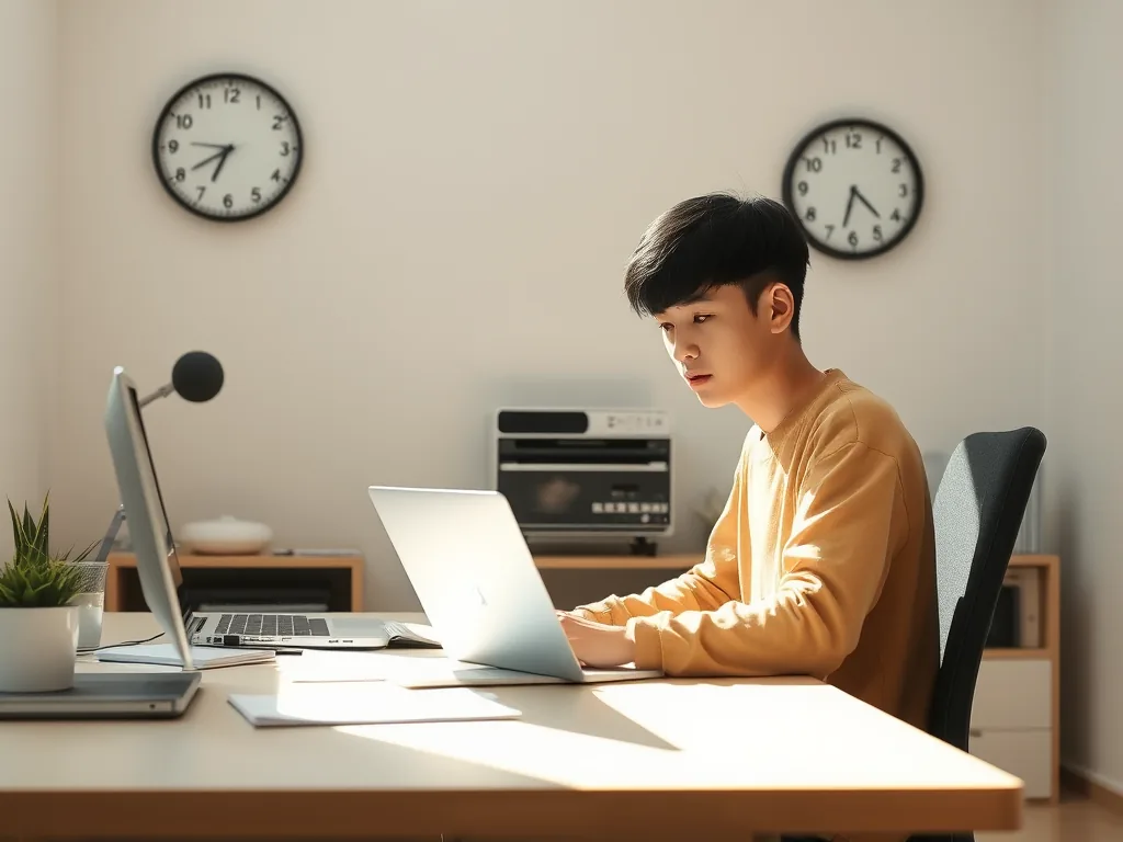 아침 7시 책상에서 집중하는 사람