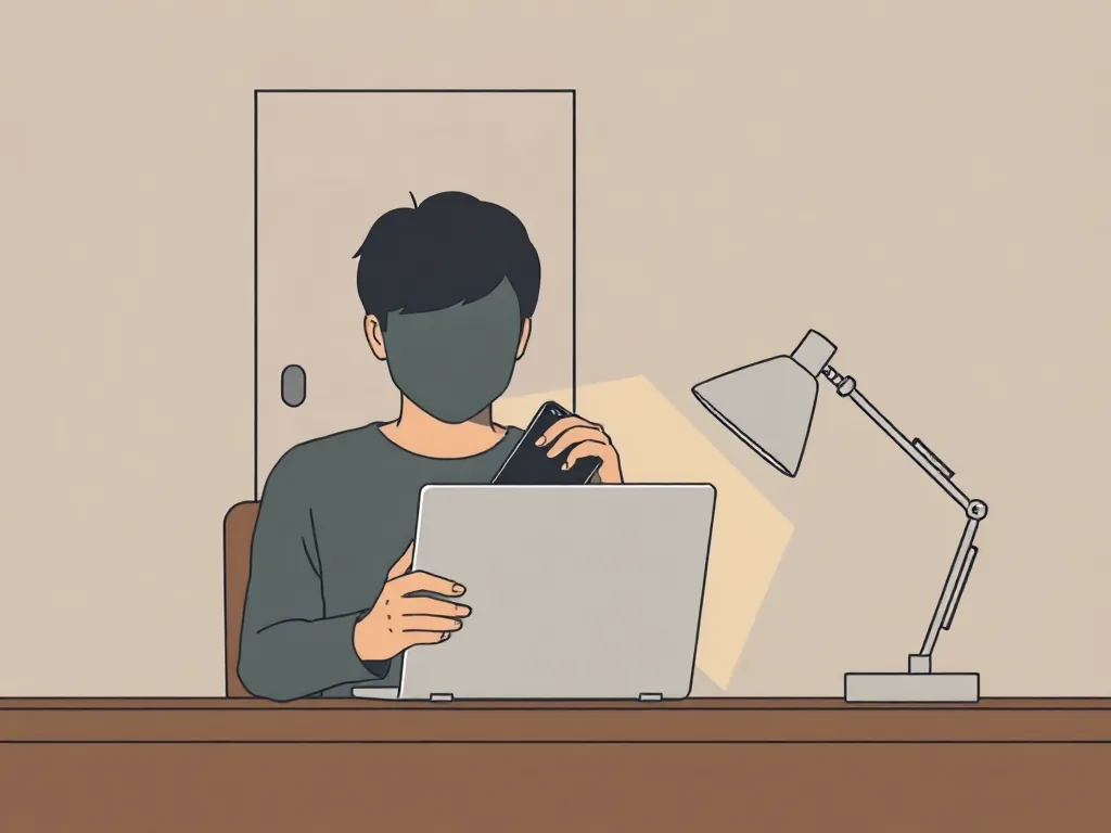 노트북을 닫고 폰을 내려놓으며 방해를 차단하는 일러스트