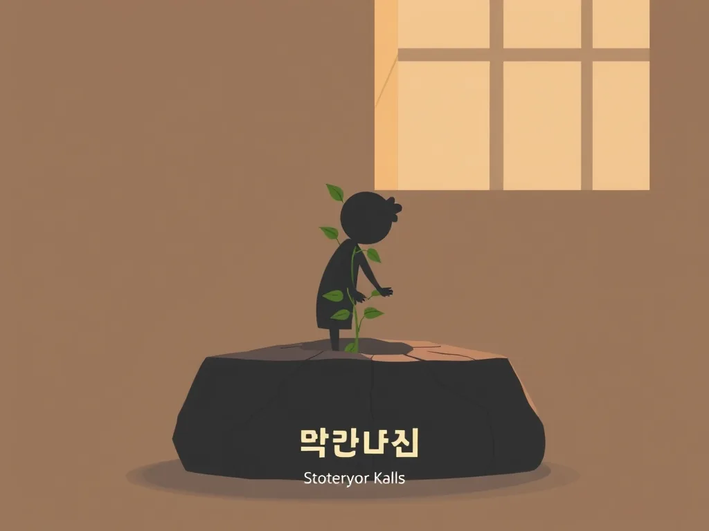 돌 틈에서 자라는 식물을 돌보는 손 일러스트