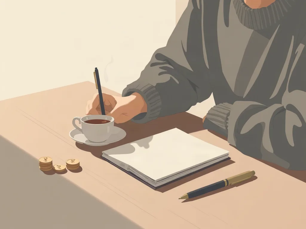 노트에 지출을 기록하는 사람 이미지