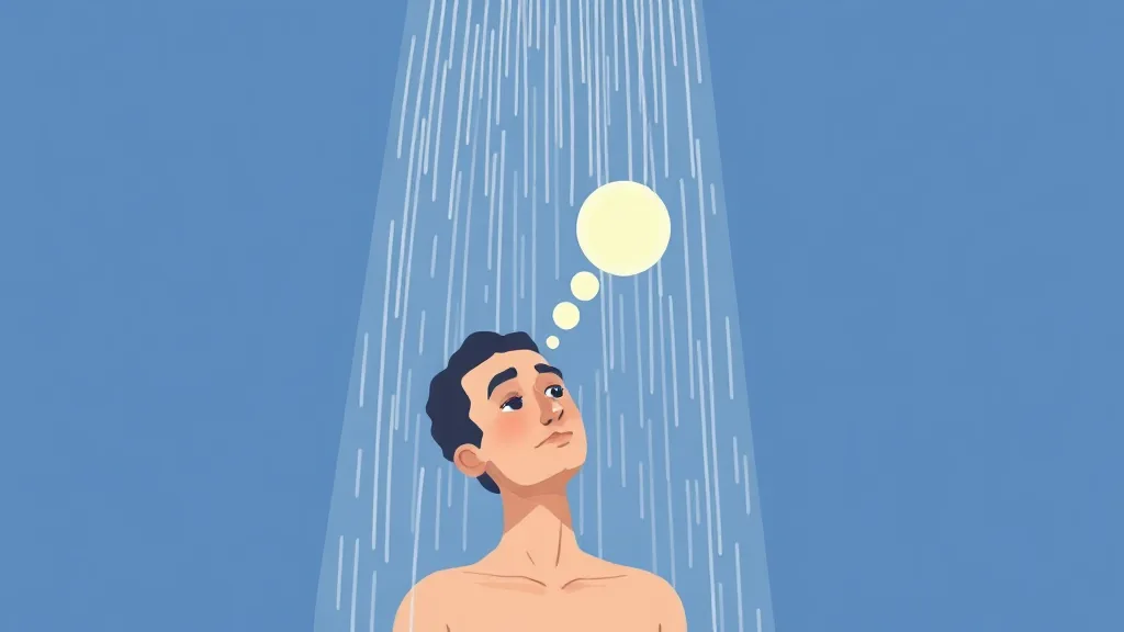 샤워를 하며 생각이 거풀로 떠오르는 모습의 삽화