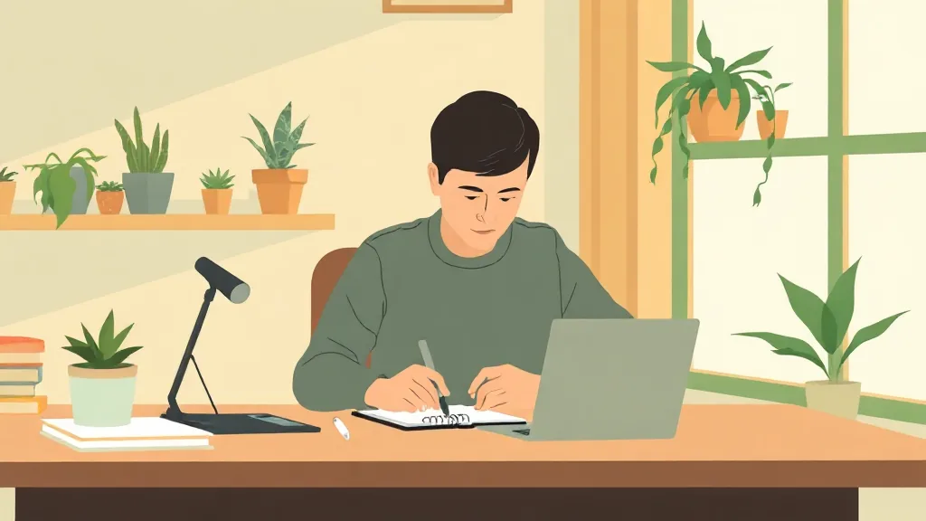 정리된 책상에 앉아 한 가지 일에 집중하는 사람
