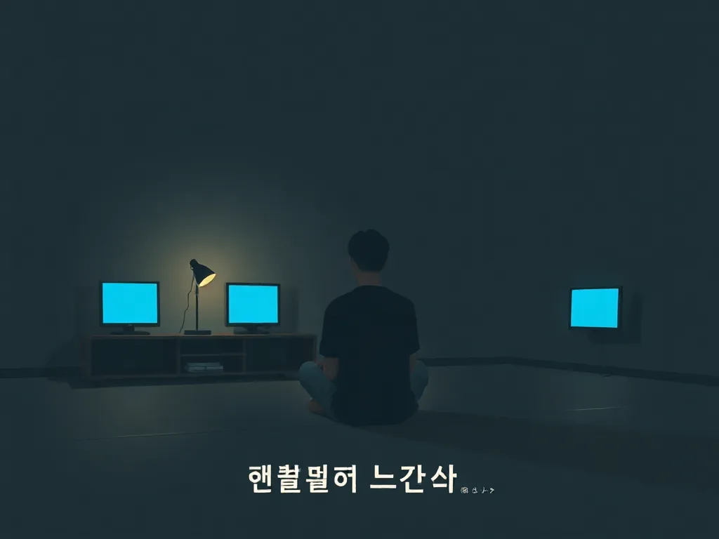 소파에 앉아 어두운 방에서 스마트폰과 화면이 떠난 뒤 차분해진 모습