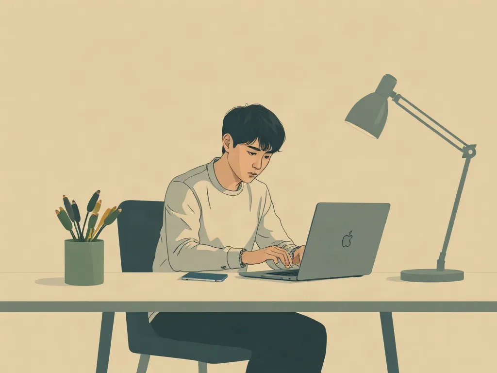 집중해서 일하는 사람, 책상 위 스마트폰 없이 노트북만