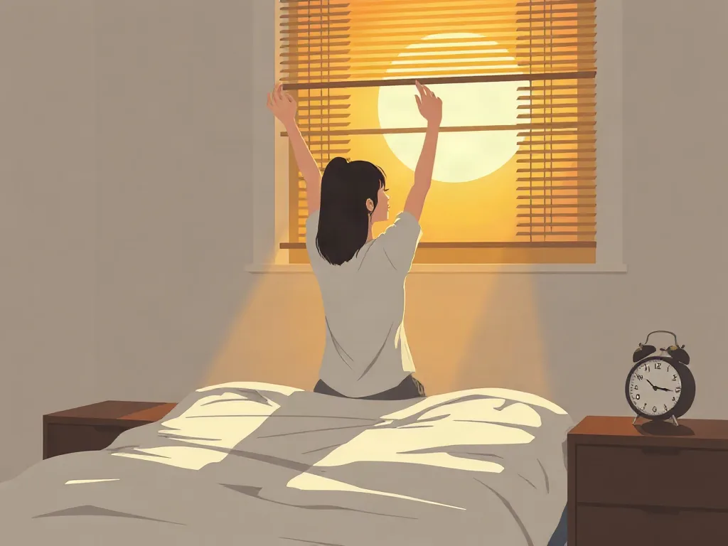 새벽 창가에서 기지개 켜는 아침 루틴 일러스트